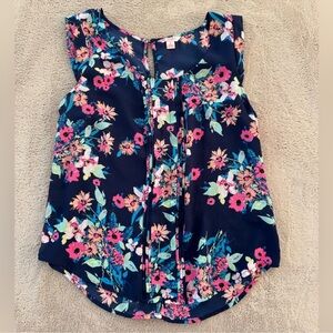 Candie's Floral Print Top - Navy and Pink